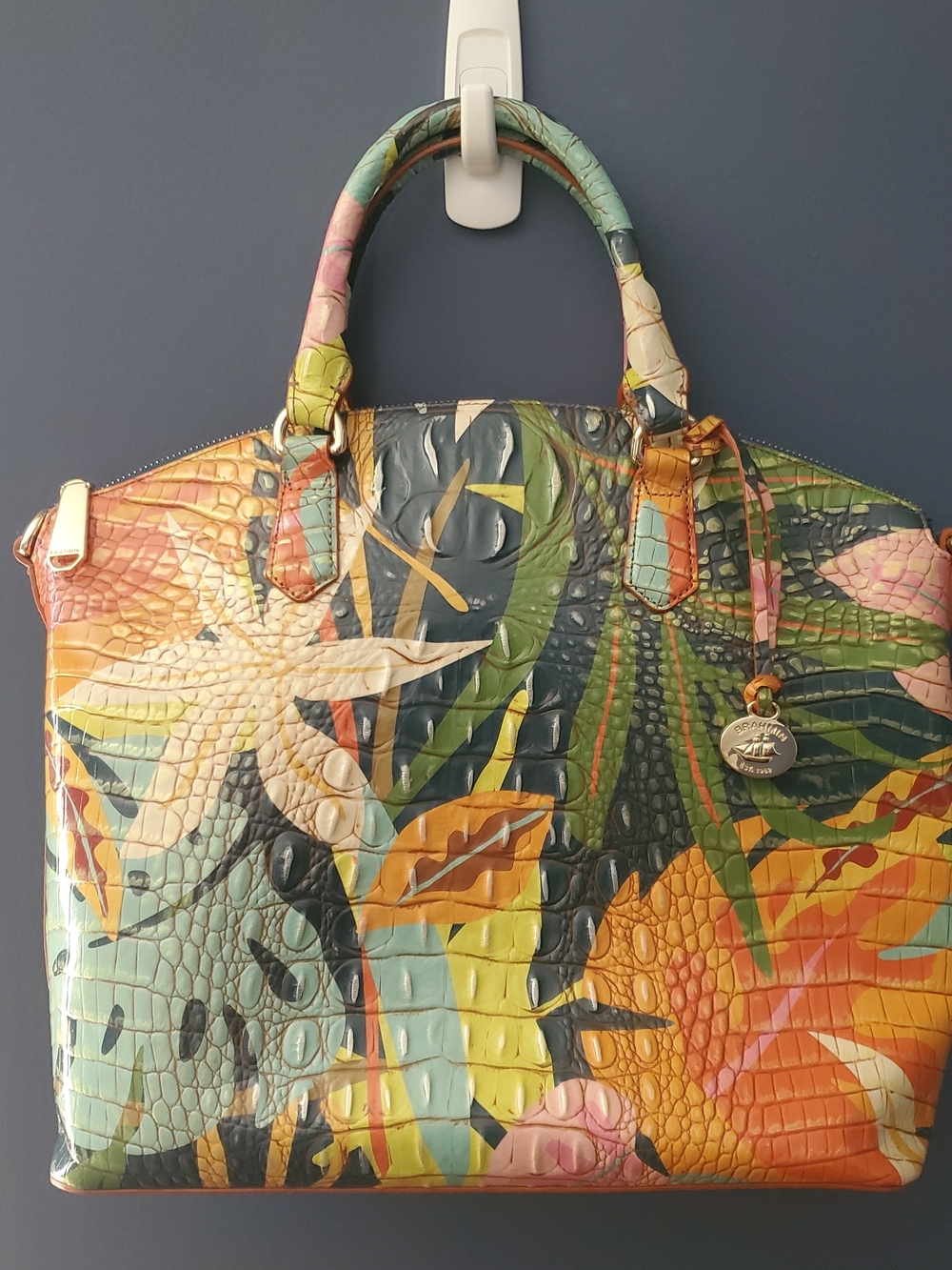 Brahmin Multicolor Tropical Croc-Embossed Satchel - Floral Print